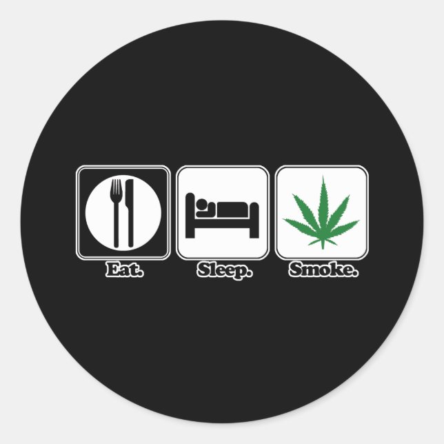 Sticker Rond manger dormir fumer de l'herbe (Devant)