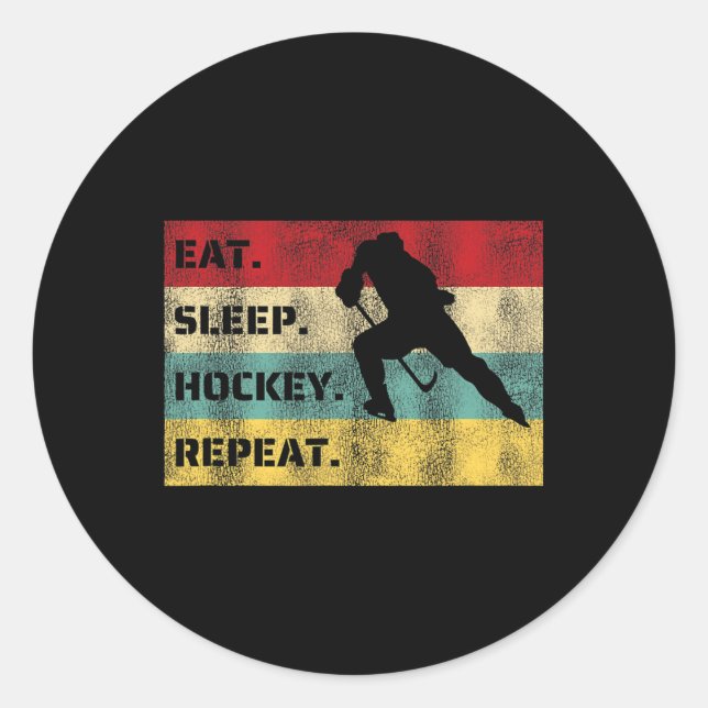 Sticker Rond Manger Dormir Hockey Répéter Conception De Joueur  (Devant)