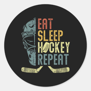 Sticker Rond Manger Dormir Hockey Répéter Enfants Adulte Hockey