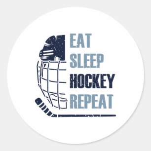 Sticker Rond Manger Dormir Hockey Répéter Masque Drôle Bâton Ho