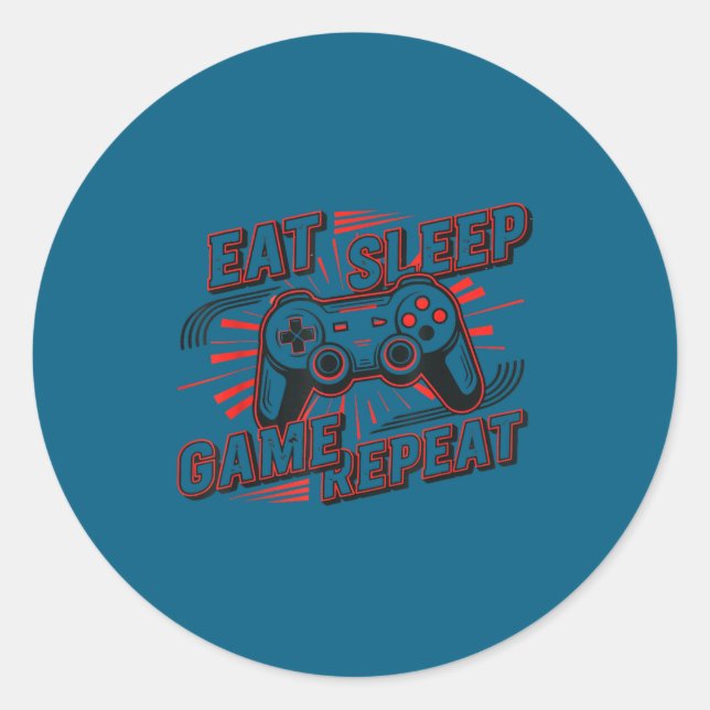 Sticker Rond Manger Dormir Jeu Répéter Drôle (Devant)