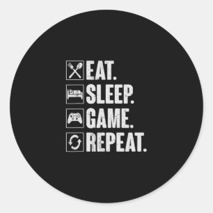 Sticker Rond Manger Dormir Jouer Répéter Cadeau Drôle de Joueur