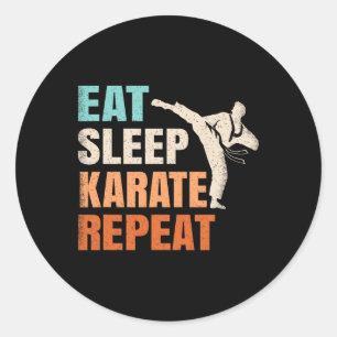 Sticker Rond Manger Dormir Karaté Répéter Drôle Rétro Amoureux