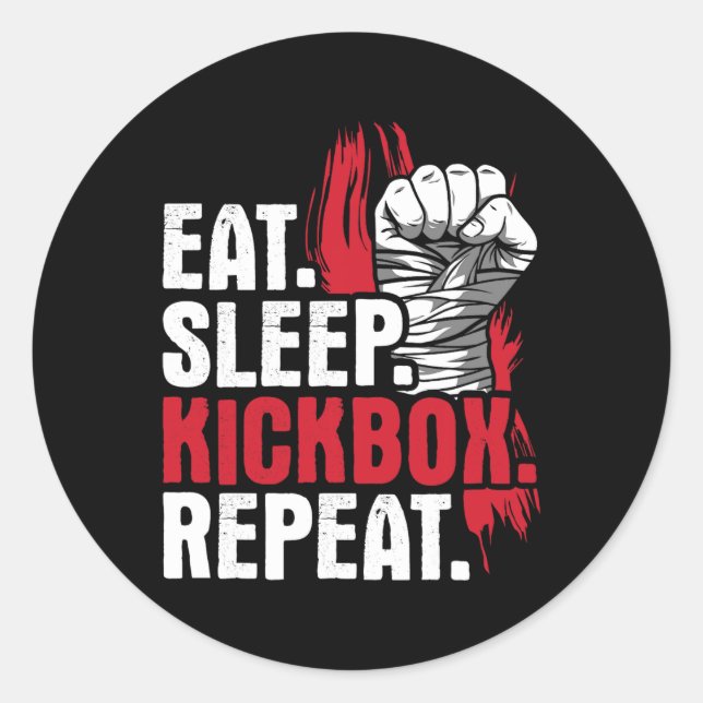 Sticker Rond Manger Dormir Kickbox Répéter - Arts Martiaux Kick (Devant)