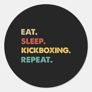 Sticker Rond Manger Dormir Kickboxing Répéter Amusing Kickboxin
