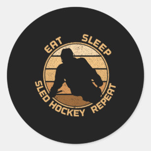 Sticker Rond Manger Dormir Luge Hockey Répéter 