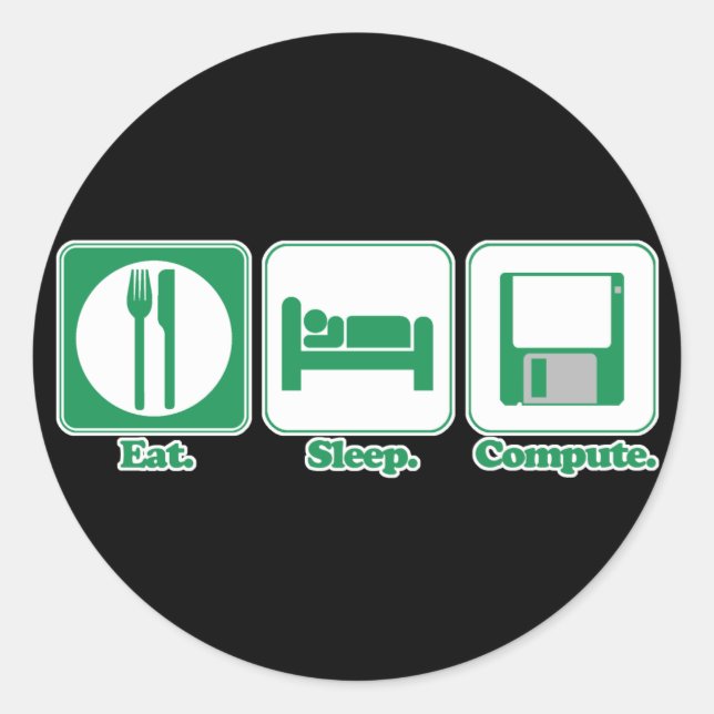 Sticker Rond manger dormir ordinateur (vert) (Devant)