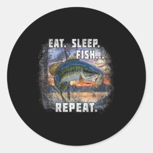 Sticker Rond Manger Dormir Poisson Répéter Chemise Pêche Pêcheu