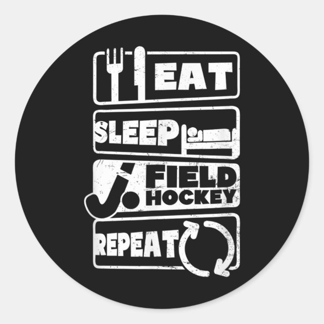 Sticker Rond Manger Dormir Répéter Conception Hockey sur gazon  (Devant)