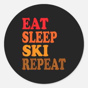 Sticker Rond Manger dormir skier répéter hiver montagnes chalet