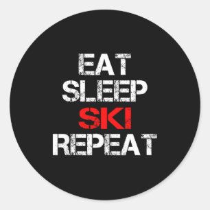 Sticker Rond Manger dormir skier répéter montagne hiver chalet