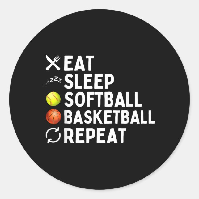 Sticker Rond Manger Dormir Softball Baseball Répéter Drôle Soft (Devant)