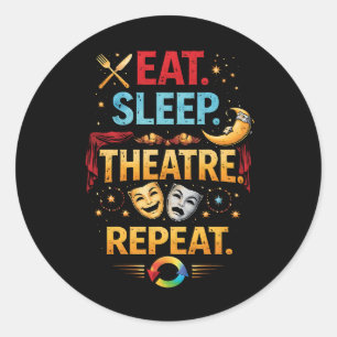 Sticker Rond Manger, Dormir, Théâtre, Répéter