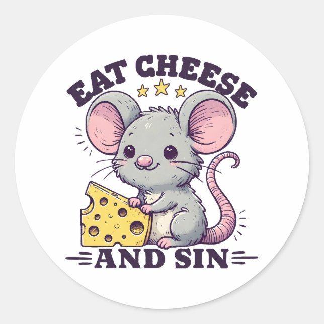 Sticker Rond Manger du fromage et pécher (Devant)