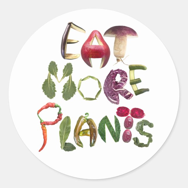 Sticker Rond Manger plus de Plantes (Devant)