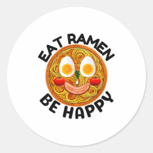 Sticker Rond Manger Ramen Être Heureux Style Kawaii Drôle Ani J