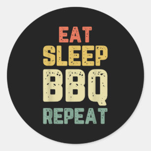 Sticker Rond Manger Sleep Bbq Répéter Barbecue Barbecue Vintage