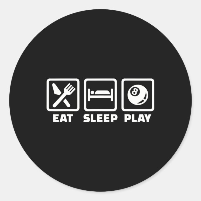 Sticker Rond Manger Sleep Jouer Billard (Devant)