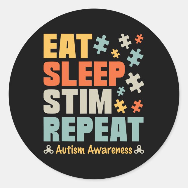Sticker Rond Manger Sleep Stim Répéter Stimming Sensibilisation (Devant)