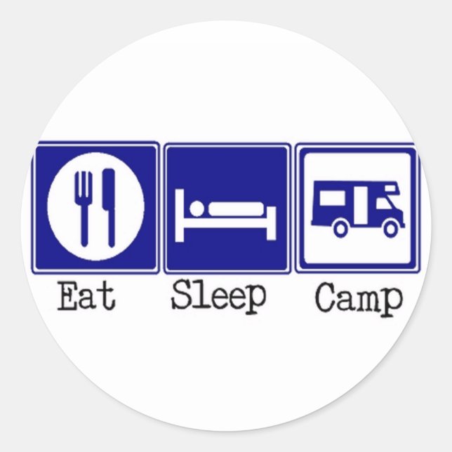 Sticker Rond Manger. Sommeil, Camp (Devant)
