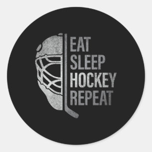 Sticker Rond Manger Sommeil Hockey Répéter Drôles Joueurs de Ho
