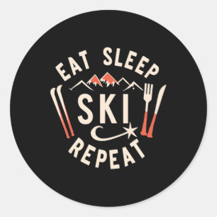 Sticker Rond Manger Sommeil Ski Répéter Ski Ski Ski Sports d'hi