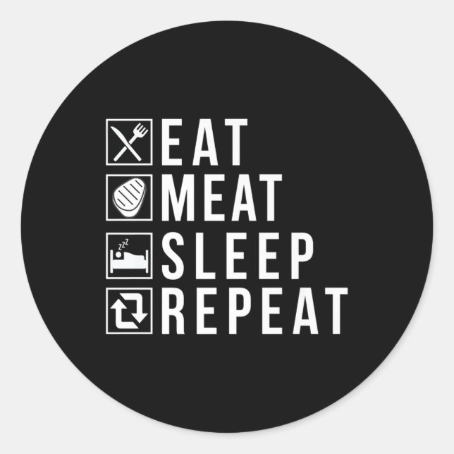 Sticker Rond Manger Viande Dormir Répéter Bbq Grill Beef Premiu (Devant)