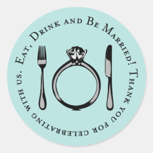 Sticker Rond Mangez boire et être marié Aqua Blue Wedding