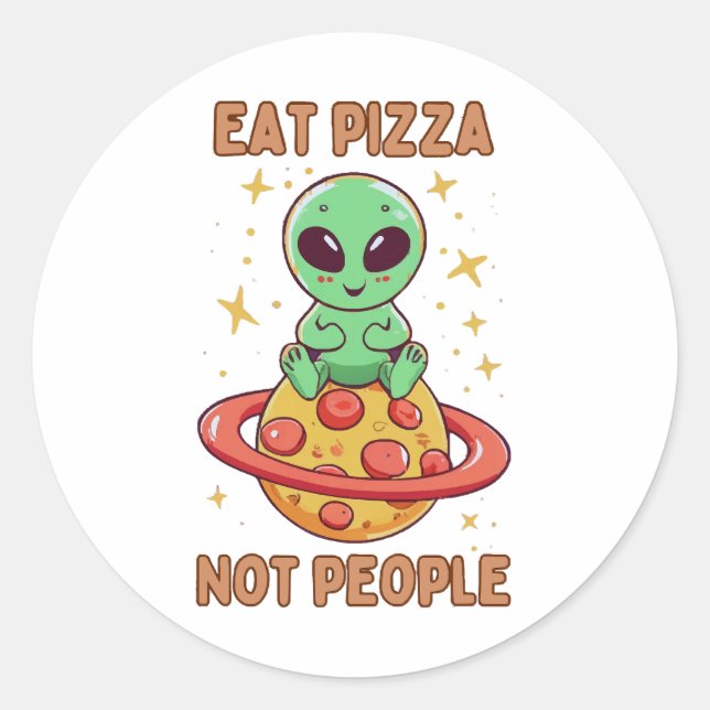 Sticker Rond Mangez de la pizza, pas les gens (Devant)