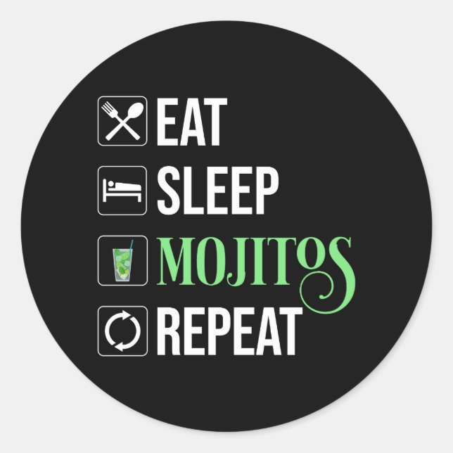 Sticker Rond Mangez des mojitos du sommeil Répéter (Devant)