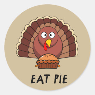 Sticker Rond Mangez Du Tarte Avec La Turquie De Thankgiving