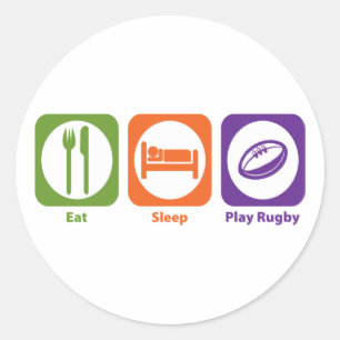 Sticker Rond Mangez le sommeil jouer au rugby