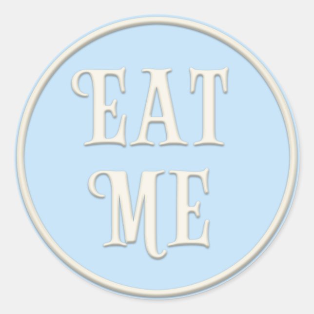 Sticker Rond Mangez-moi" Wonderland Tea Party Pastel Blue (Devant)