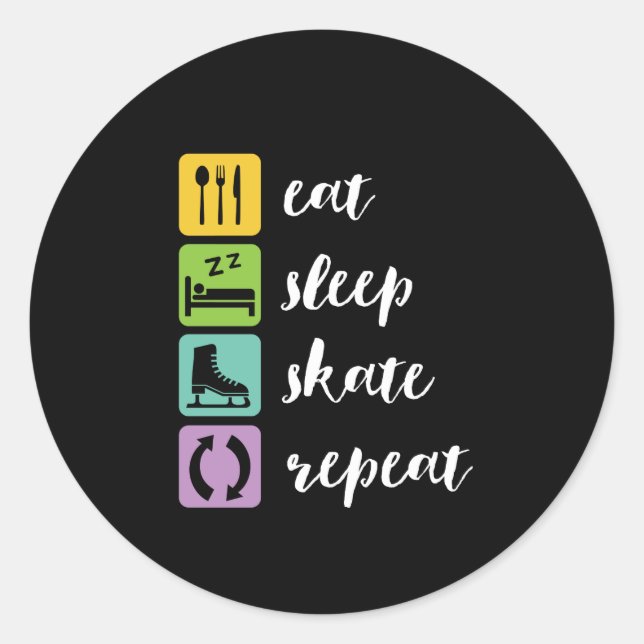 Sticker Rond Mangez Patinage de sommeil amusant Figurine Patine (Devant)
