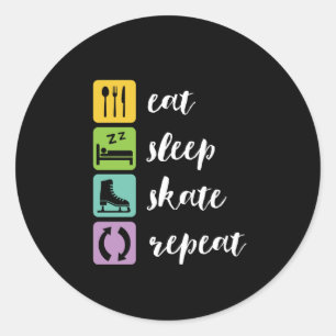 Sticker Rond Mangez Patinage de sommeil amusant Figurine Patine