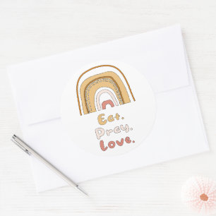 Sticker Rond Mangez, priez, amour motivationnel coloré boho arc