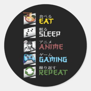 Sticker Rond Mangez Sleep Anime Jeu Répéter Otaku Gamer Japonai