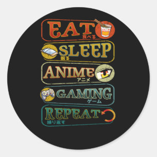 Sticker Rond Mangez Sleep Anime Jeu Répétez Gamer Vidéo japonai