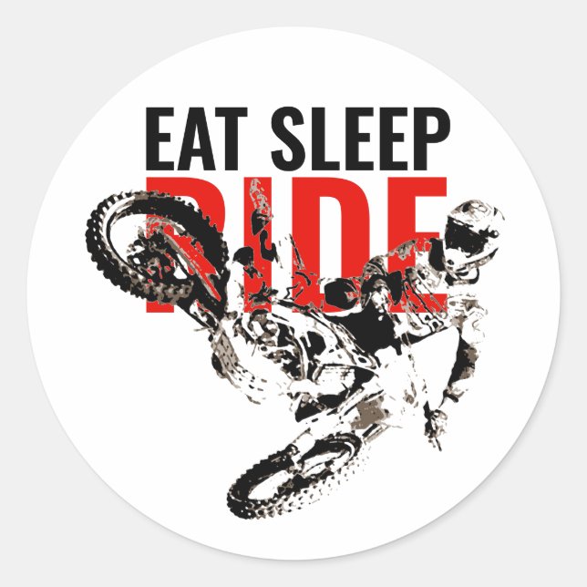 Sticker Rond Mangez Sleep Ride Motocross Moto Sport Pop Art (Devant)