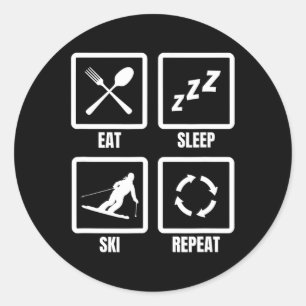 Sticker Rond Mangez Sleep Ski Répéter Ski Enseignant Sports d'h