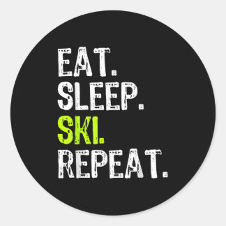 Sticker Rond Mangez Sleep Ski Répéter Ski Skier Amateur de ski 