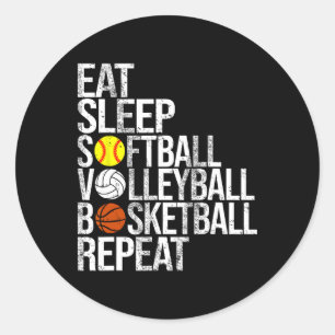 Sticker Rond Mangez Sleep Softll Volleyll Sketll Répéter Funny