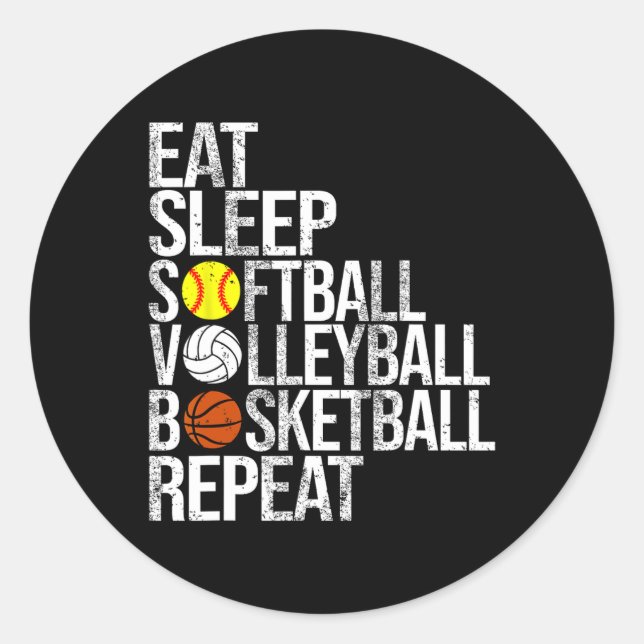 Sticker Rond Mangez Sleep Softll Volleyll Sketll Répéter Funny  (Devant)