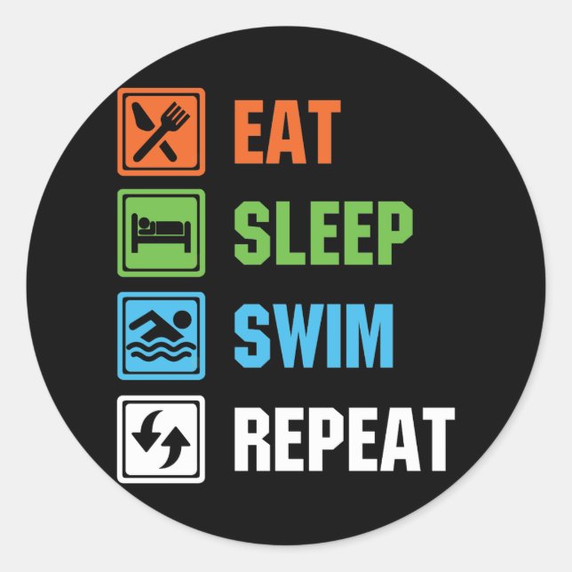 Sticker Rond Mangez Sleep Swim Répétez nager (Devant)