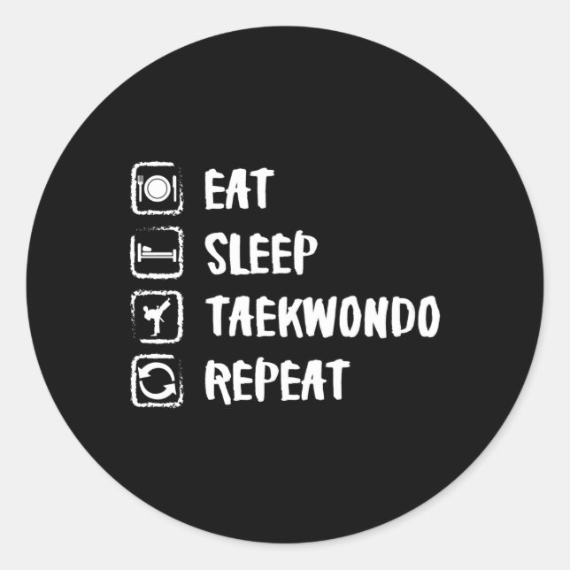 Sticker Rond Mangez Sleep Taekwondo Repeat Sport (Devant)