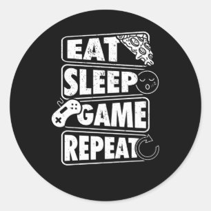 Sticker Rond Mangez un jeu de sommeil Répétez un cadeau de je