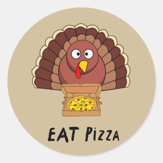 Sticker Rond Mangez Une Pizza Avec La Turquie De Thanksgiving (Devant)