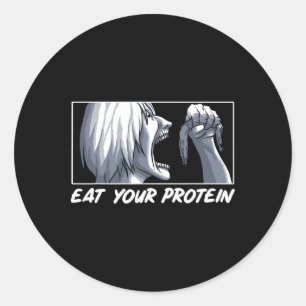 Sticker Rond Mangez Vos Protéines Anime Gym Manga Musculation F