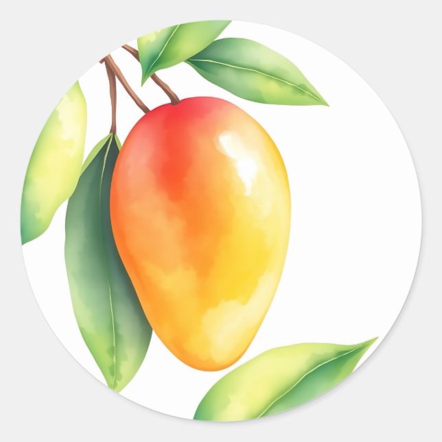 Sticker Rond Mango aquarelle sur Arrière - plan blanc (Devant)