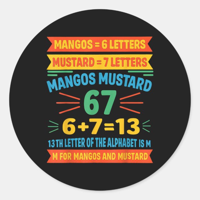 Sticker Rond Mango Moutarde 67 Tee Code Alphabet Drôle M Mème F (Devant)